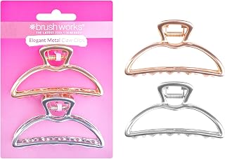 Brushworks Elegant Metal Claw Clips – 2 Pack Gold & Silver Luxe Finish Hair...