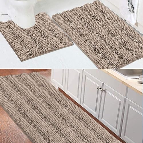Turquoize Paquete de alfombra de baño de chenilla, alfombra de baño de 59 x 20 pulgadas y juego de alfombras de baño de 32 x 20 pulgadas/20 x 20