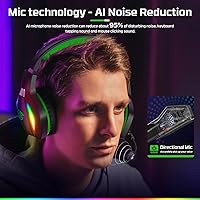 Vista 3 de FC100 Auriculares para juegos con micrófono para PS4PS5PCNintendo Switch, Xbox One Headset con luz RGB, auriculares para computadora gamer