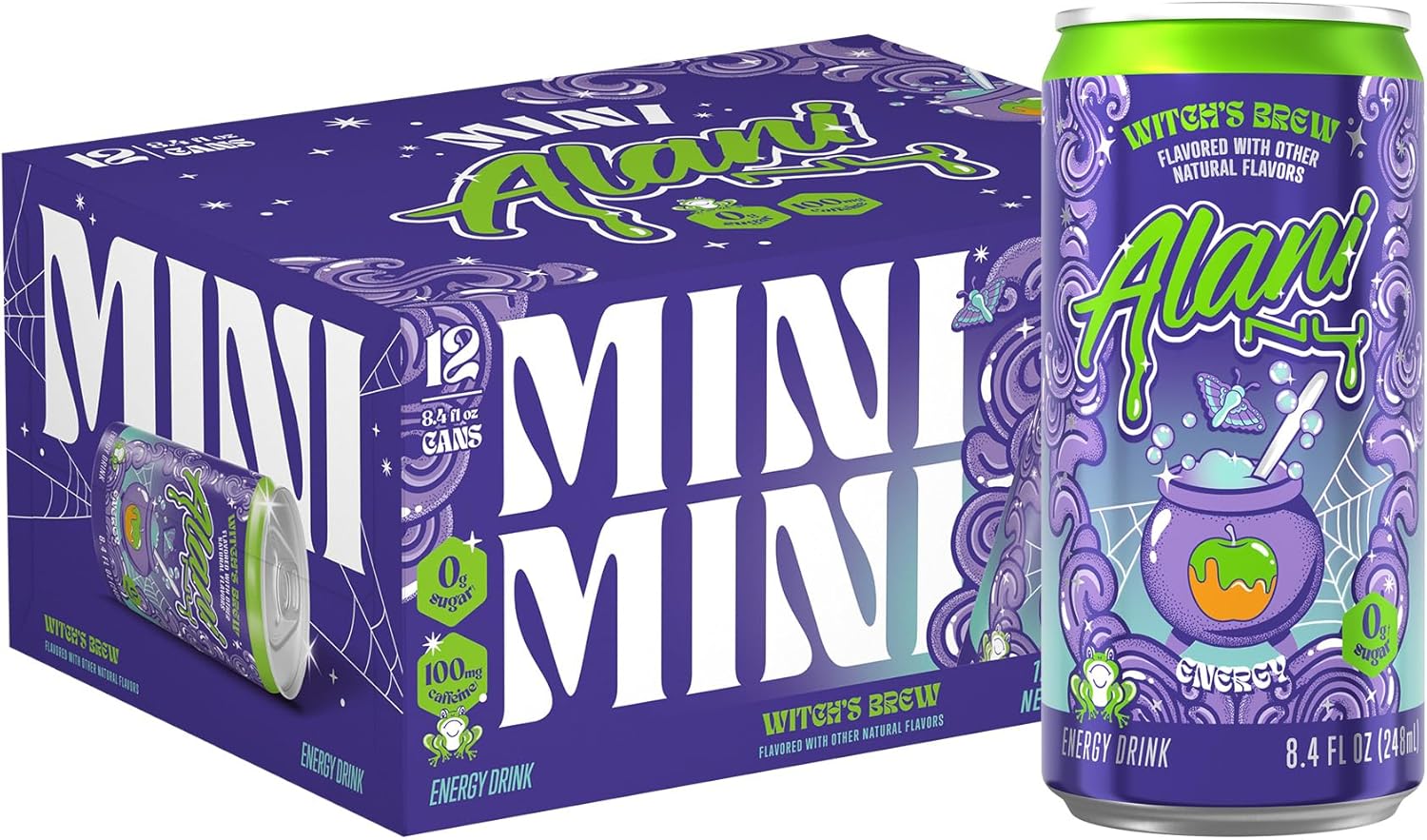 WITCHES BREW, Low Calorie Energy Drinks, 100mg Caffeine, Biotin, B Vitamins, Zero Sugar, 10 Calories or Less, 8 Fl Oz Cans, 12 Pack