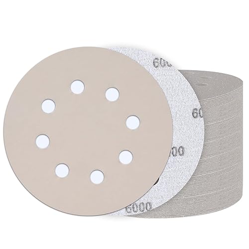 Miniatura 26 de 100 discos de lijado de gancho y bucle de 5 pulgadas, lijadora orbital húmeda y seca de 8 agujeros, papel de lija surtido de grano 80-5000, papel de