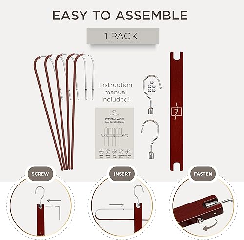 Vista 28 de MORALVE Perchas para pantalones que ahorran espacio – Perchas europeas de madera de haya y jeans – Organizador de armario y estante para pantalones