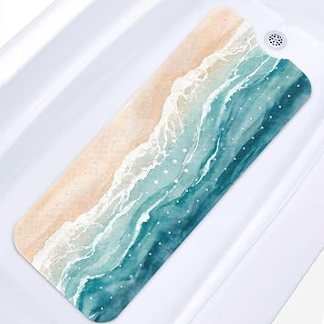 Bathtub Shower Mat 40X16 Inch, Non-Slip, for Toddler, Ocean Beach