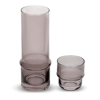 Bedside Water Carafe with Tumbler | 33-Ounce Pitcher and Matching Drinking Glass | Stackable Cup as a Lid for Carafe | Home Decor for Guest Room, Nightstand, Office, or Gift | elle decor Gray