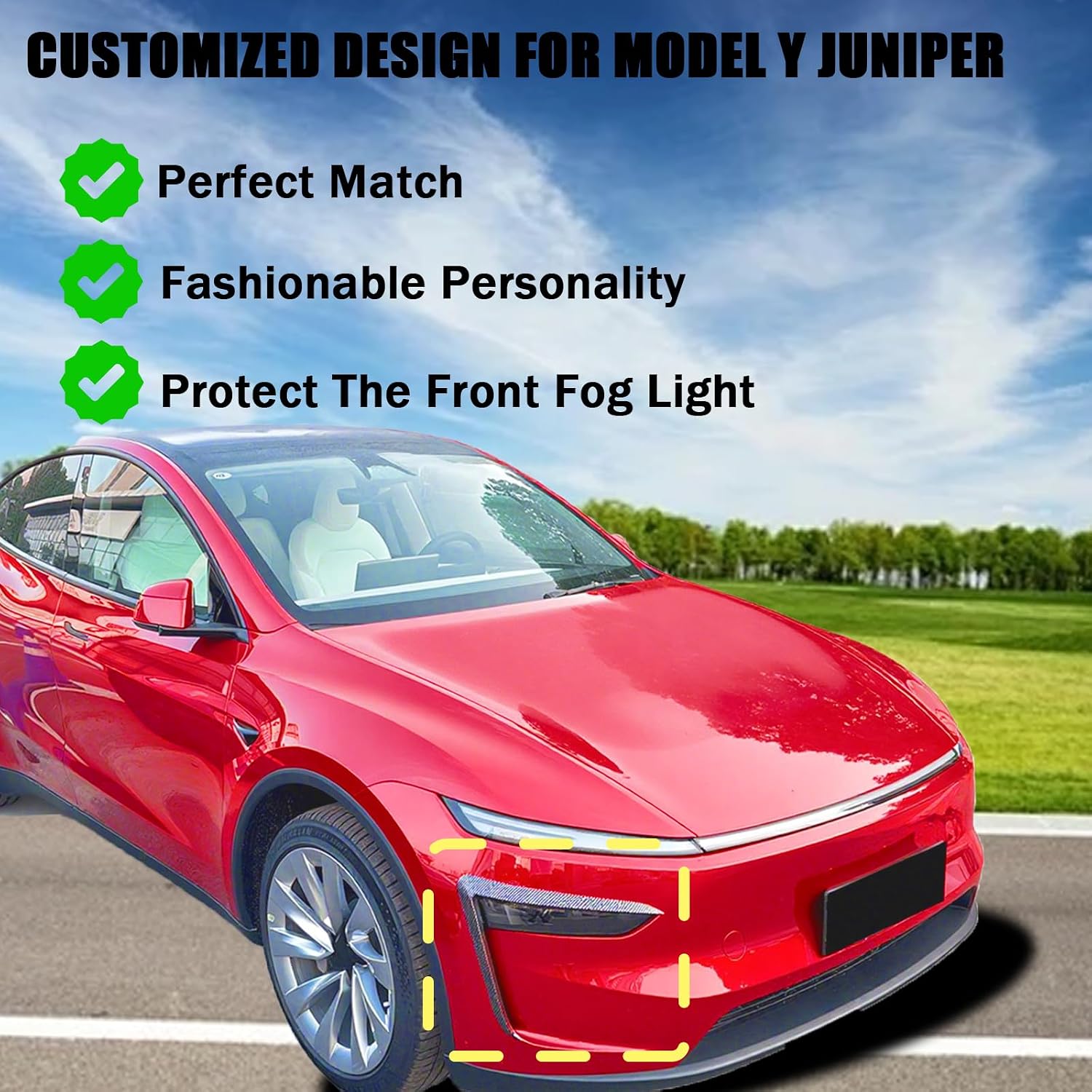 ‌Front Fog Light Trim Cover for Tesla Model Y Juniper 2025-2026 - 2PCS Fog Lamp Eyebrow Eyelids Cover Frame Blade Trim - Spoiler Accessories Custom Fit for Model Y Juniper Exterior Accessories