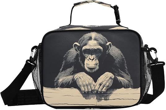 Monkey Fence Black Lunch Box for Men Women Insulated Lunch Bag for Travel, Work, Picnic, Reusable Cooler Tote Bag with Adjustable Shoulder Strap