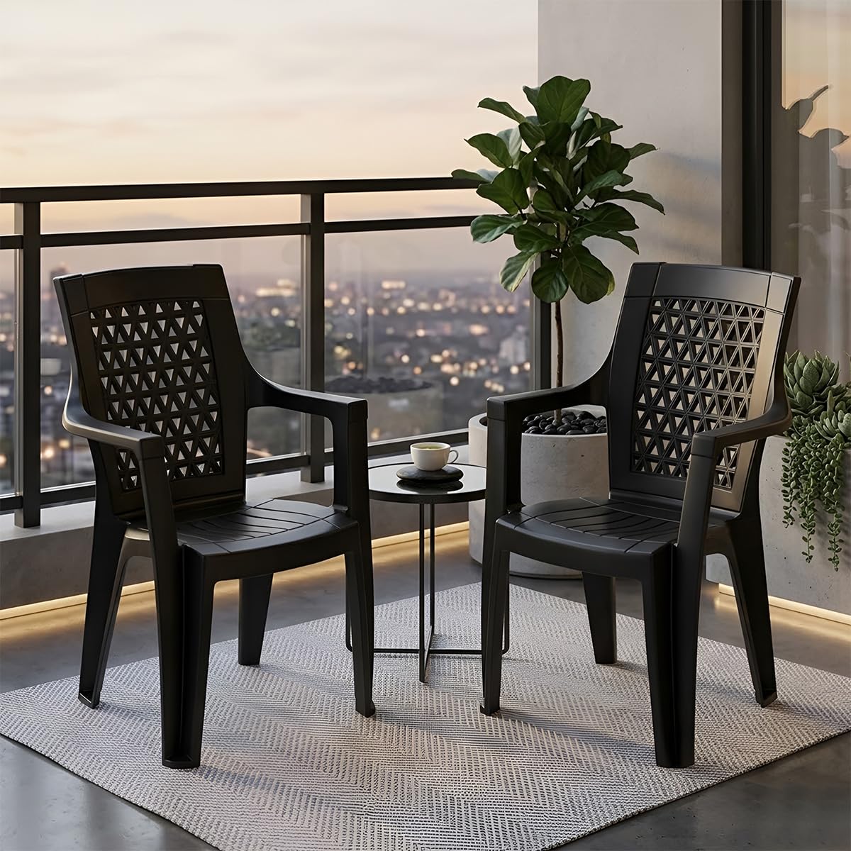 Nilkamal Elevate Plastic Chair with Arm | Set of 2 | Stackable Chair | for Living Room, Bed Room, Kitchen, Balconies, Outdoor | Iron Black-image-44