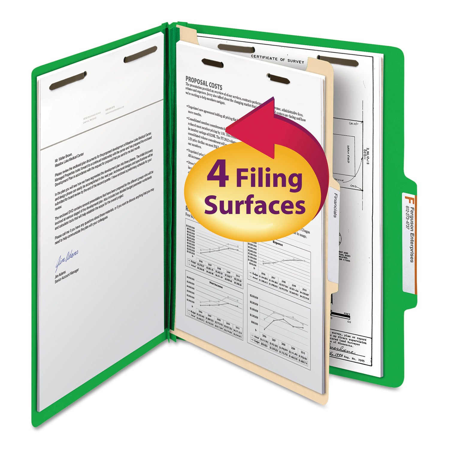 Smead Classification File Folder, 1 Divider, 2" Expansion, Letter Size, Green, 10 per Box (13702)