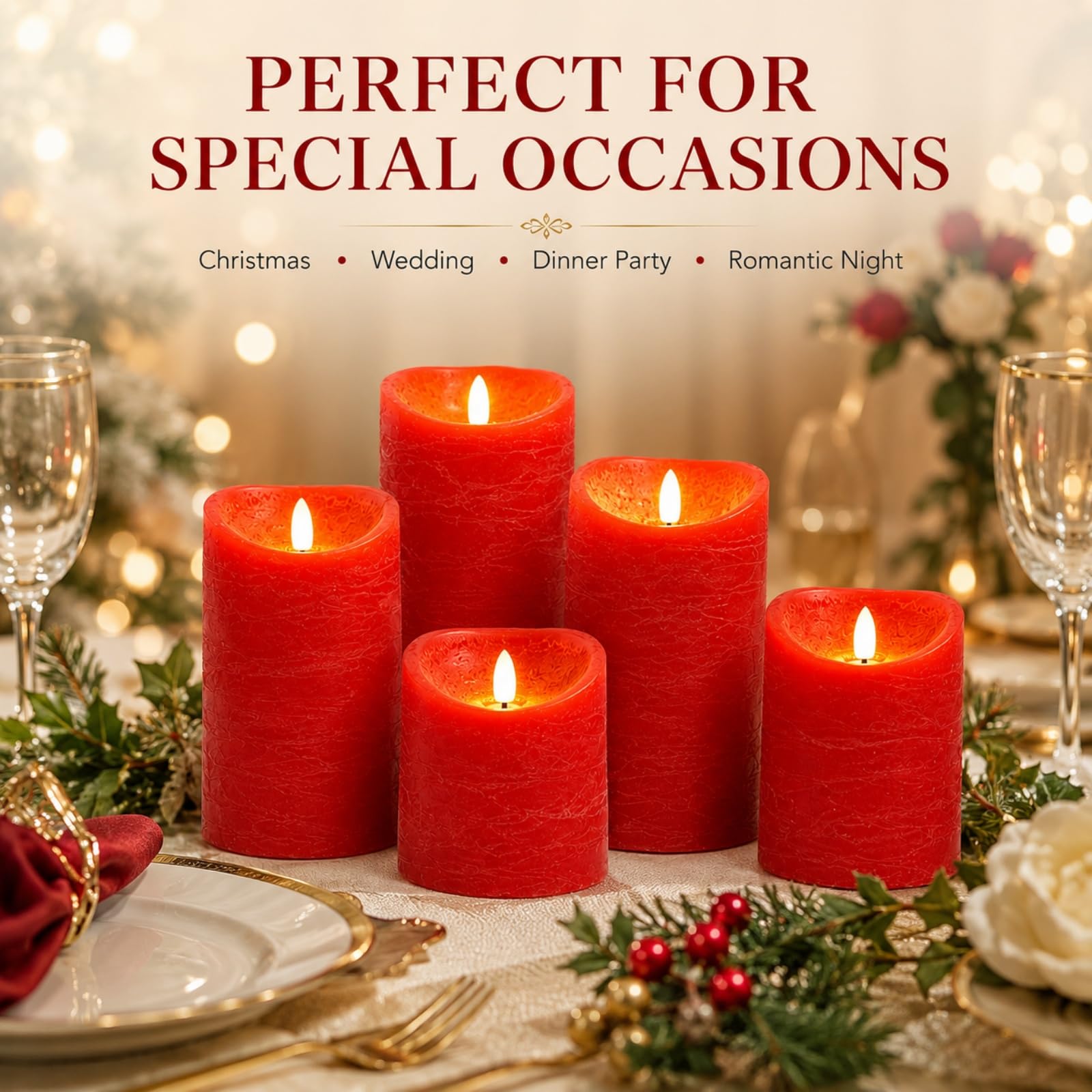 Mateju 8 Pezzi Candele LED Fiamma Oscillante con Telecomando e Timer, Candele LED Decorative a Batteria Luci Senza Fiamma Lunghe per Interni Esterni Camera da Letto Sala (Rosso)