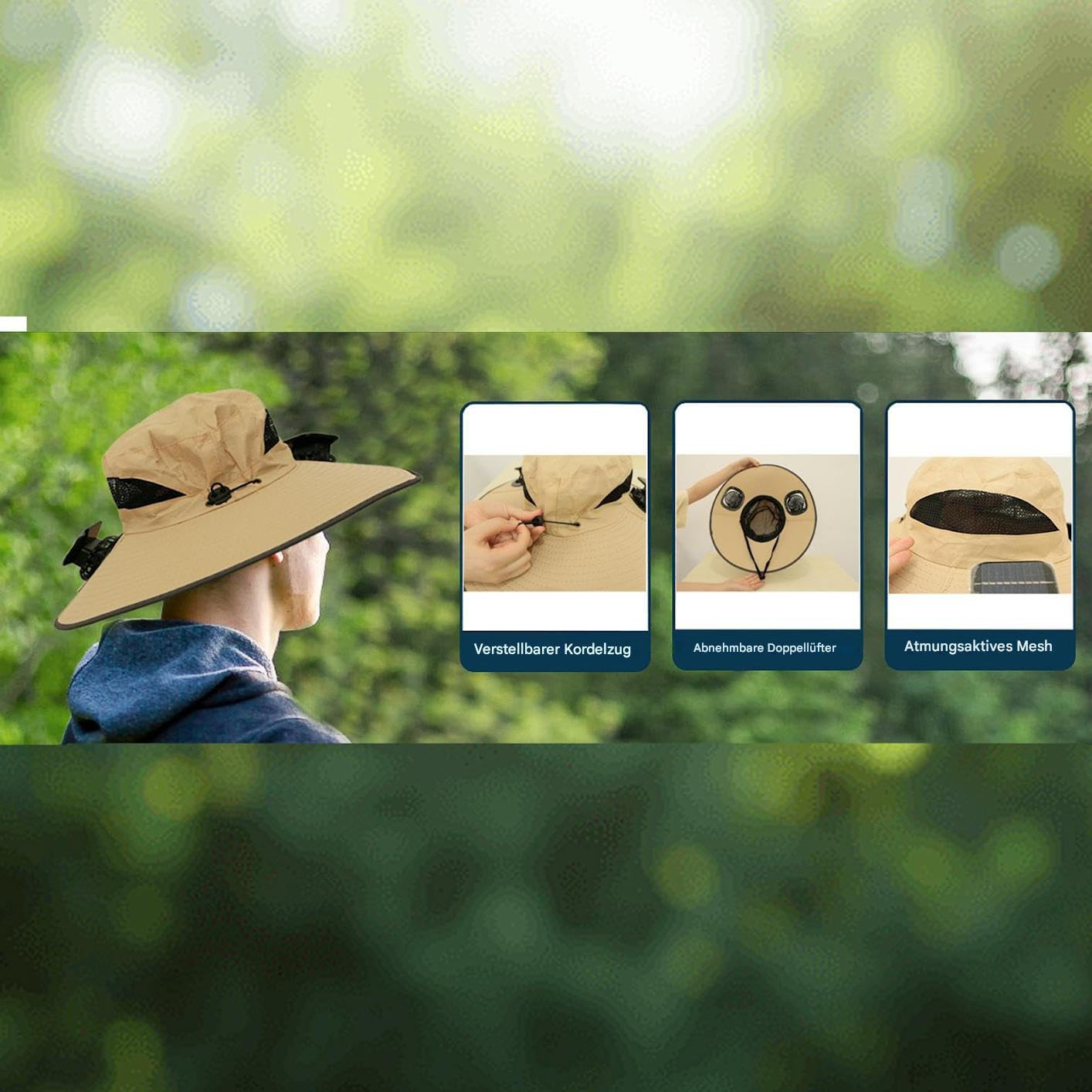 Sombrero con ventiladores y energía solar – UPF 50+ Sombrero de pesca al aire libre | Sombrero transpirable para la cabeza portátil para mujer y hombre Viajar Deportes Camping Pesca Actividades al
