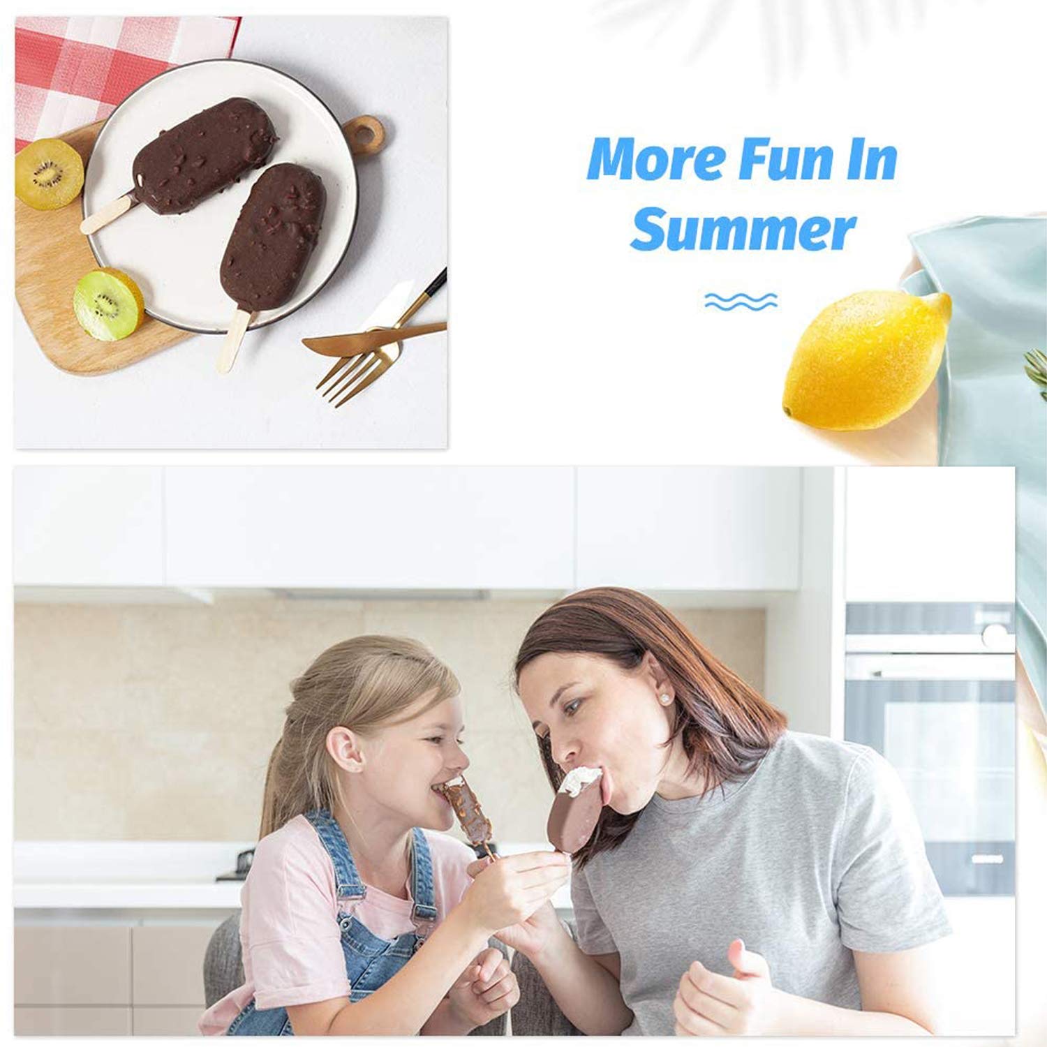 Moldes para polos de hielo, moldes de silicona para paletas de helado de 2 paquetes, sin BPA, con 50 palitos, moldes de helado de grado alimenticio, moldes de helado de postre congelado para niños