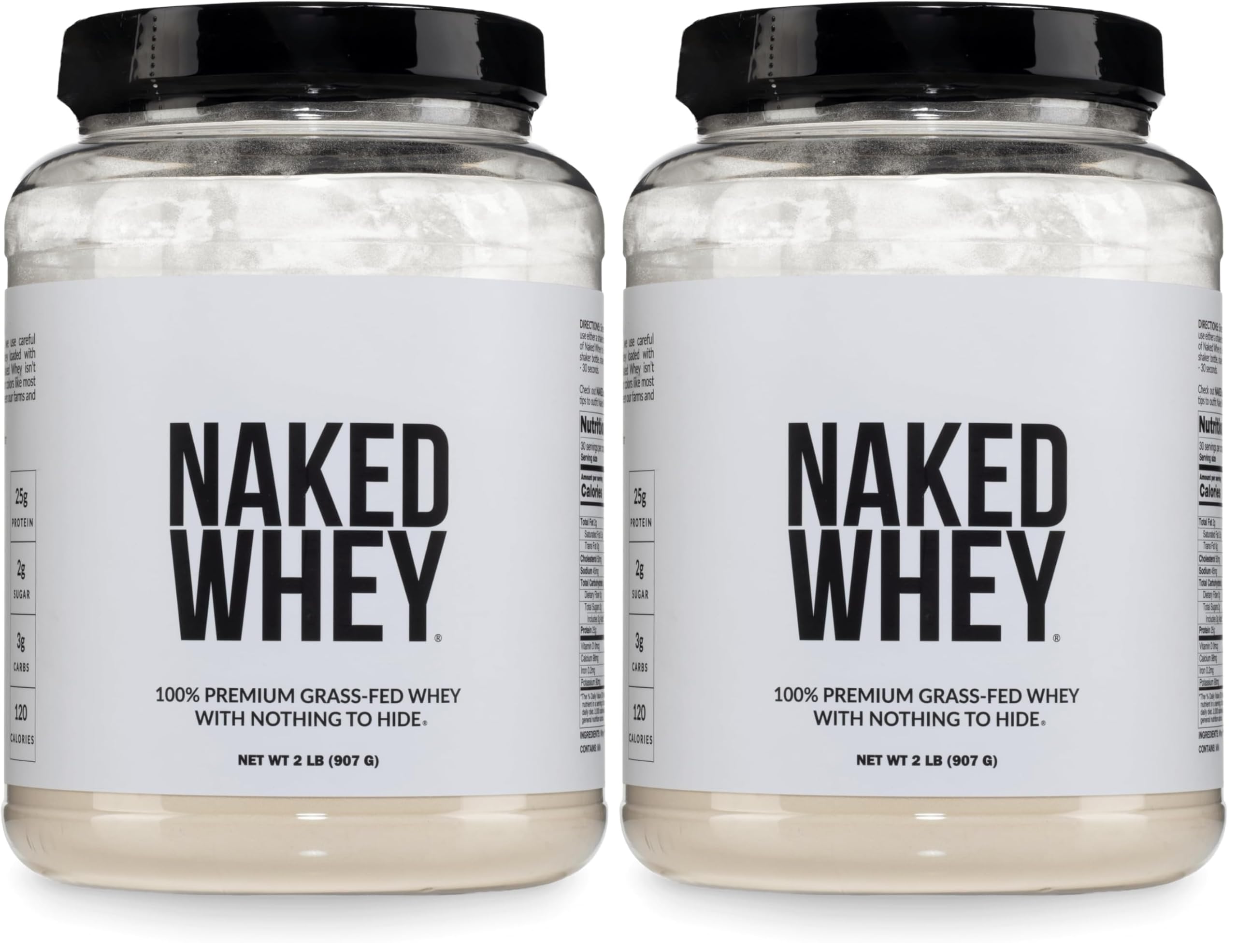 NAKED Whey 2LB 100% Grass Fed Whey Protein Powder - Only 1 Ingredient, Unflavored Whey Protein, NSF Certified, Undenatured, Gluten Free, Soy Free, No GMOs, No Preservatives (Pack of 2)