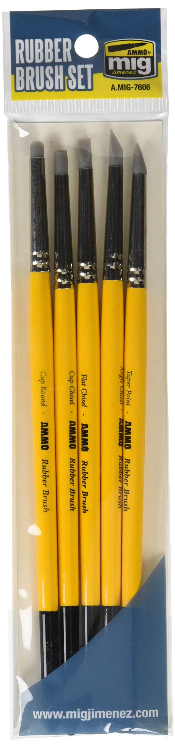 Ammo of MIG Jiminez AMO-7606 Rubber Brush Set, 5 Pieces, Hobby Painting Tools