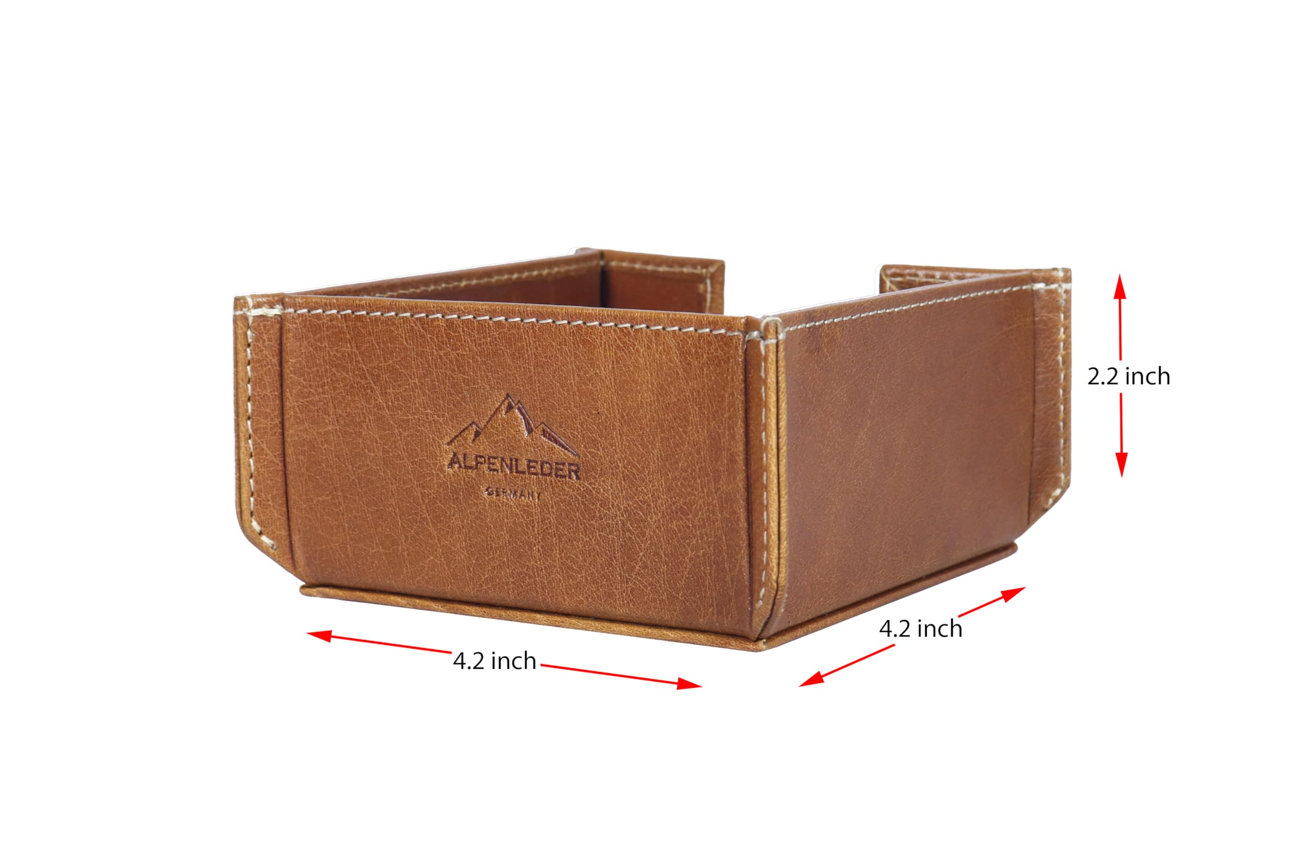 Alpenleder Notizzettelspender - Modell: PACKERL (Handgefertigt) - Nachhaltiges Bio-Leder aus regionaler Landwirtschaft | Notizblock Ablage leder *Fair Produziert* (10x10cm) (Cognac)
