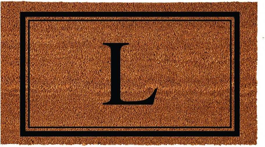 Evergreen Flag Monogram Letter L Entrance Doormat | 28 x 16 inches | Dirt Catching Natural Coir | All-Season | Non-Slip Backing | Indoor and Outdoor Home Decor