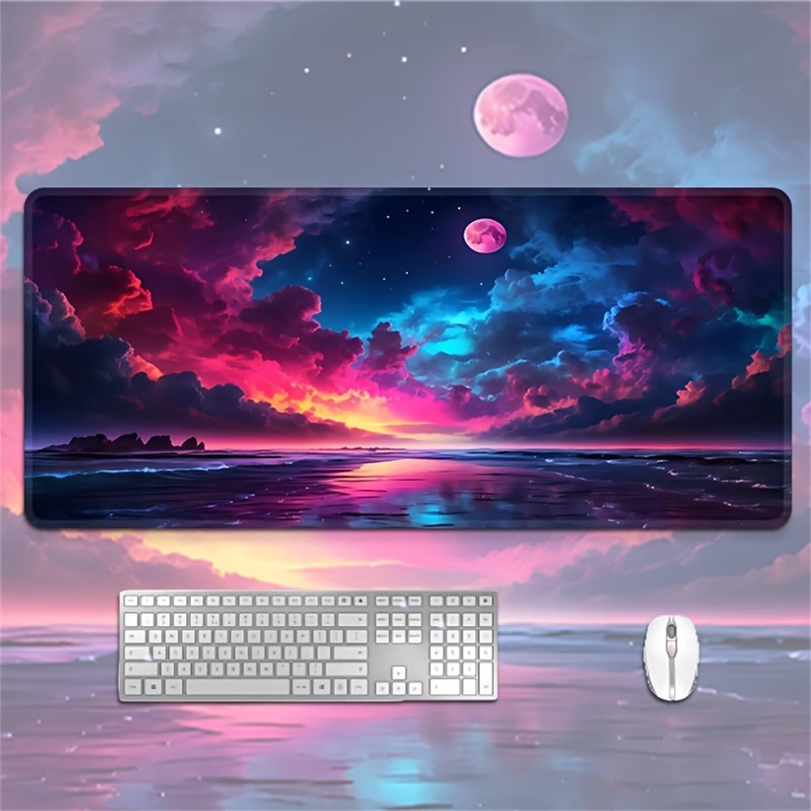 Tappetino Mouse Gaming XXL 1200x600x3 mm, Tappetino da Scrivania Grande, con Bordi Cuciti Rinforzati, Base in Gomma Antiscivolo, Tappetino per Tastiera Lavabile per PC e Laptop, Scena Onirica