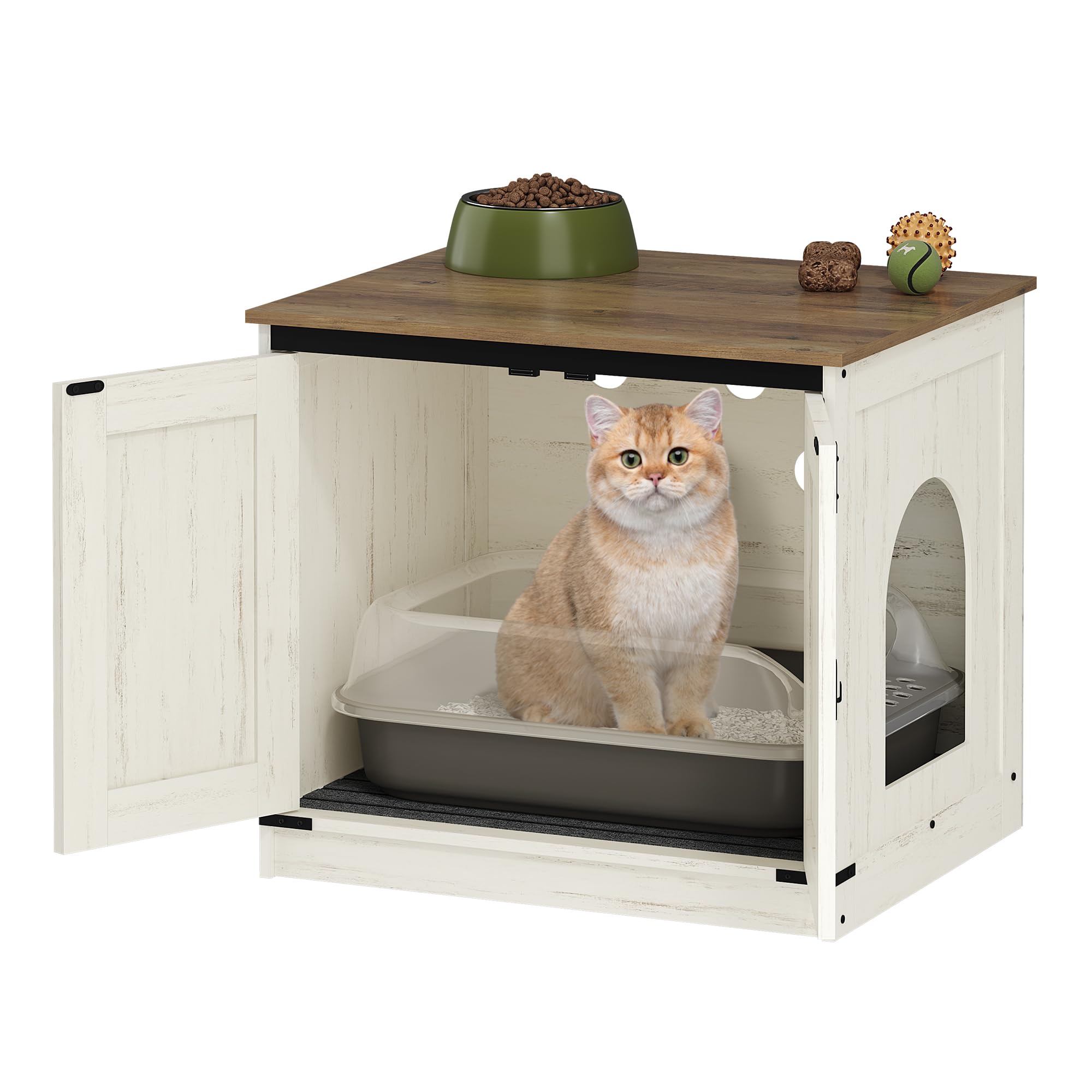 Hzuaneri Mueble Arenero, Armario para Gatos con Separador Extraíble, Moderno Arenero Oculto, Casa para Gato, Casa de Baño para Mascota, 50 x 60 x 54 cm, Blanco Marrón CB84514X
