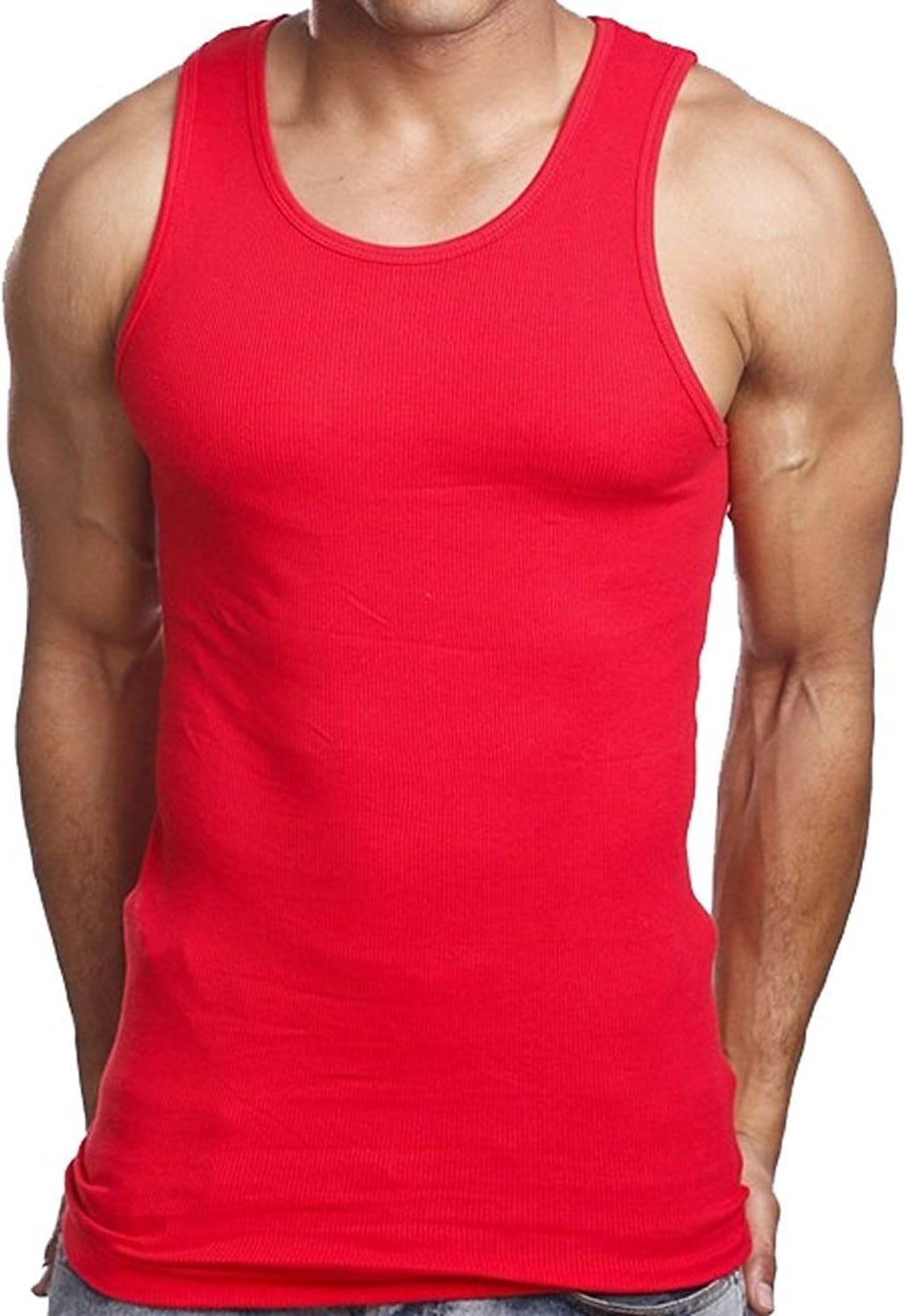 RED 3 PACK Men's Wife Beater A Shirt Muscle Tank Top Gym Work Out Super Thick