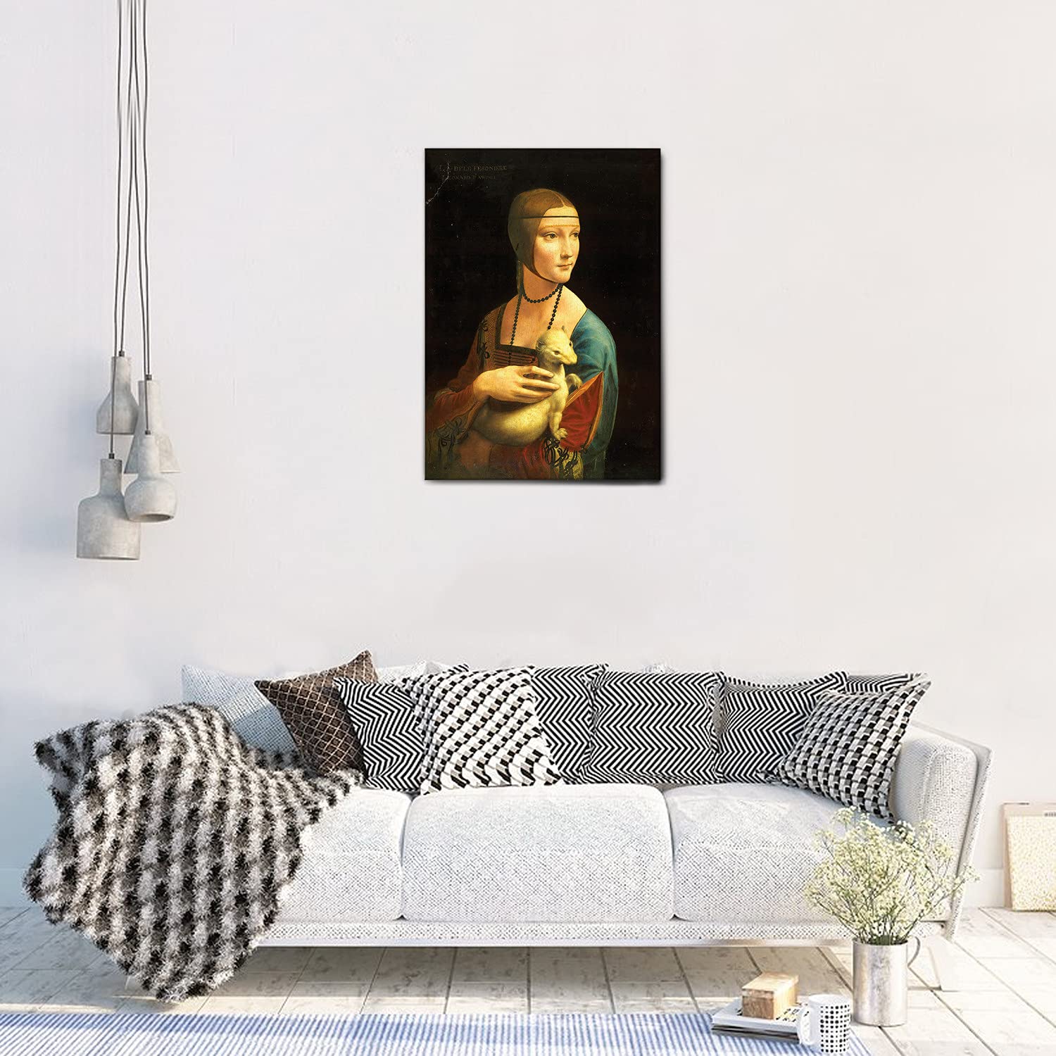 Giallobus - Cadre - Leonardo Da Vinci - Dame à l'hermine 2 - Toile - 50x70 - Prêt à accrocher - Peintures Modernes pour la Maison