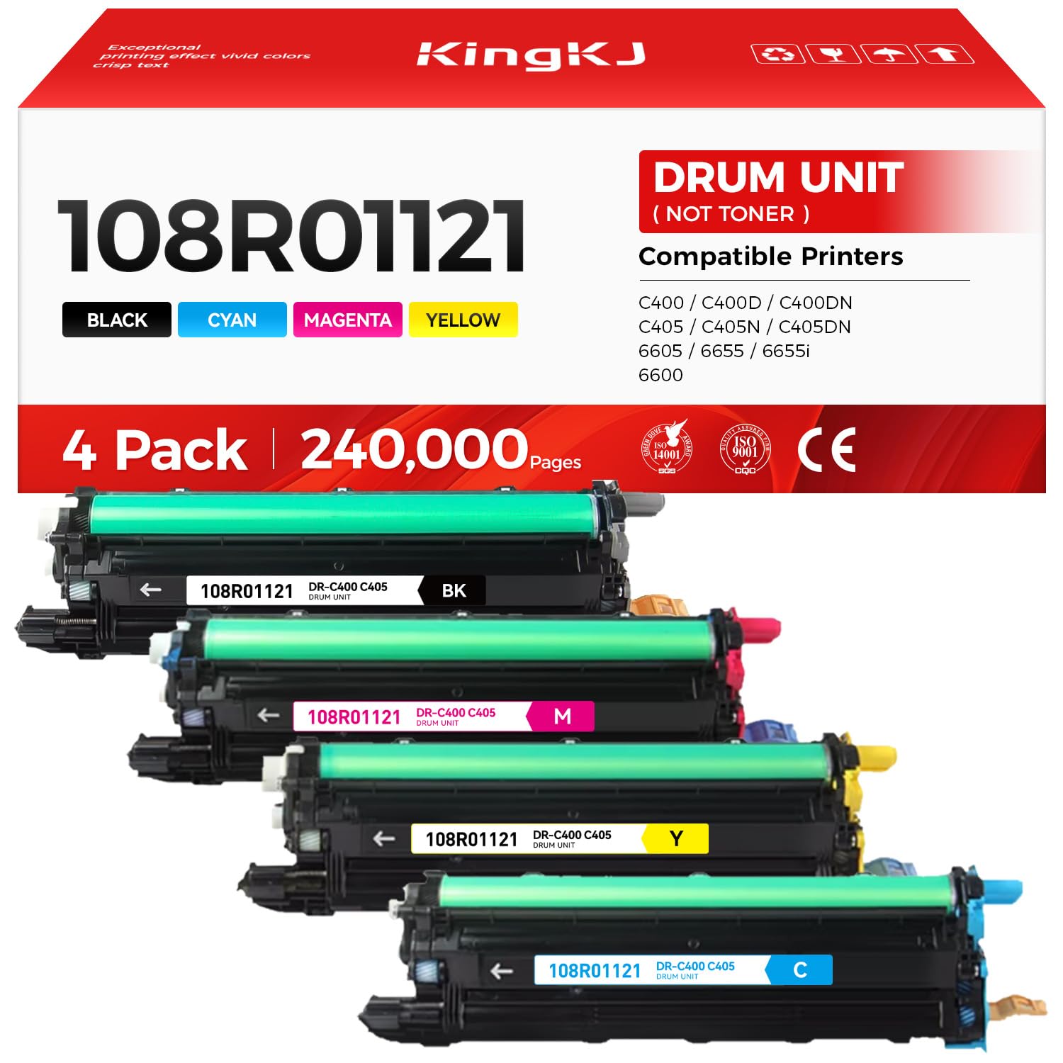 108R01121 Drum Unit Set 4-Pack (Not Toner) Black Cyan Magenta Yellow Replacement for Xerox Versalink C400 C400D C400DN C405 C405N C405DN Phaser 6600 Workcenter 6605 6655 6655i Laser Printer Image-Drum