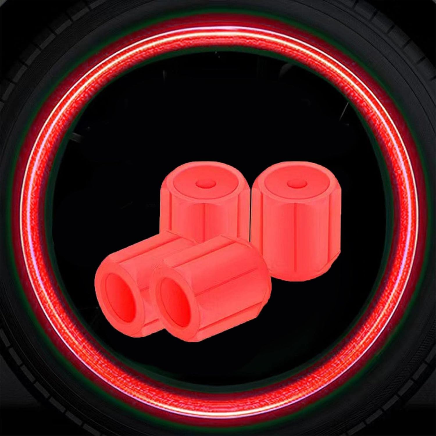 JHIALG Tire Valve Stem Caps, 4PCS Glow in The Dark Tire Valve Caps, Car