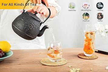 Toptier Mini Little Teapot, Super Small Cast Iron Teapot for Stove Top, Palm-Sized Japanese Stovetop Safe Tea Kettle with Infuser for 11 oz, Black