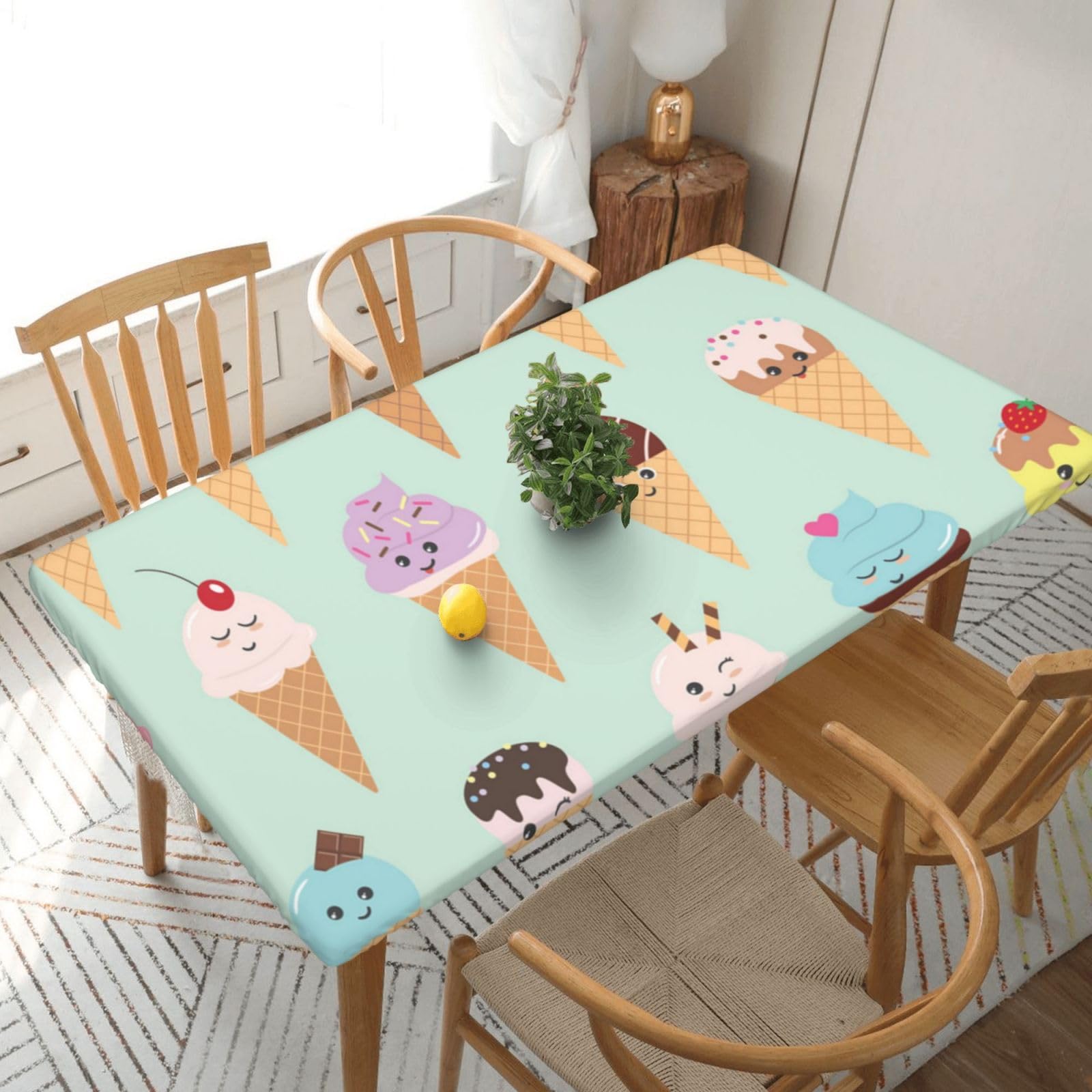 BNVSADC Ice Cream Cones Printed 5FT Tablecloth Polyester Kitchen Water Resistant Table Cloth Dining Table Decoration Table Covers, 152x76 CM