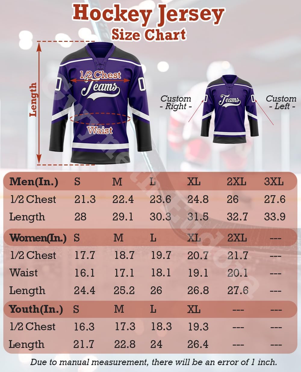 Custom Hockey Jersey for Men Women Youth, Personalized Team Name Number and Logo, Fashion Lace Up Practice Sports Fan Jersey