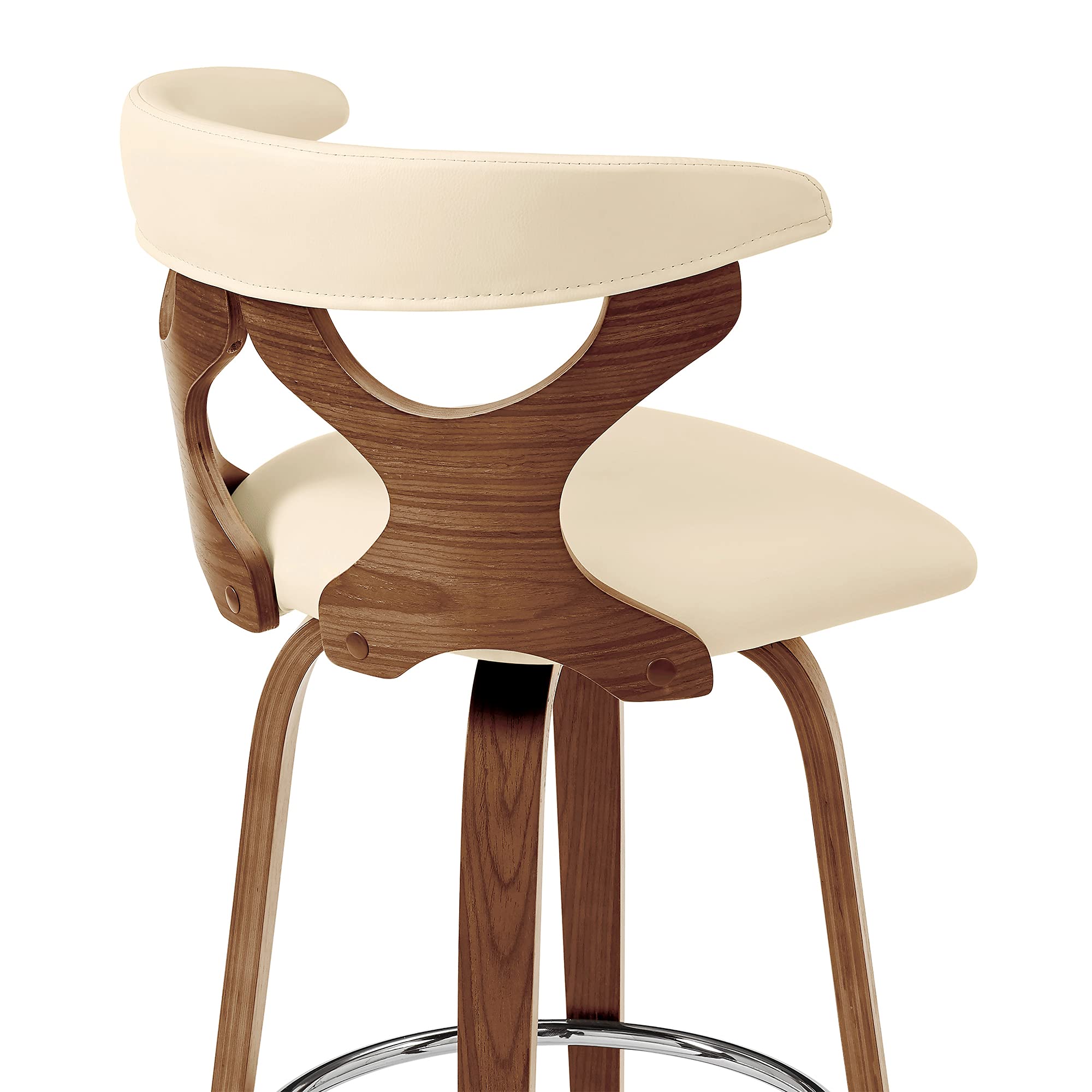 Armen Living Zenia 26" Swivel Counter Stool in Cream Faux Leather and Walnut Wood