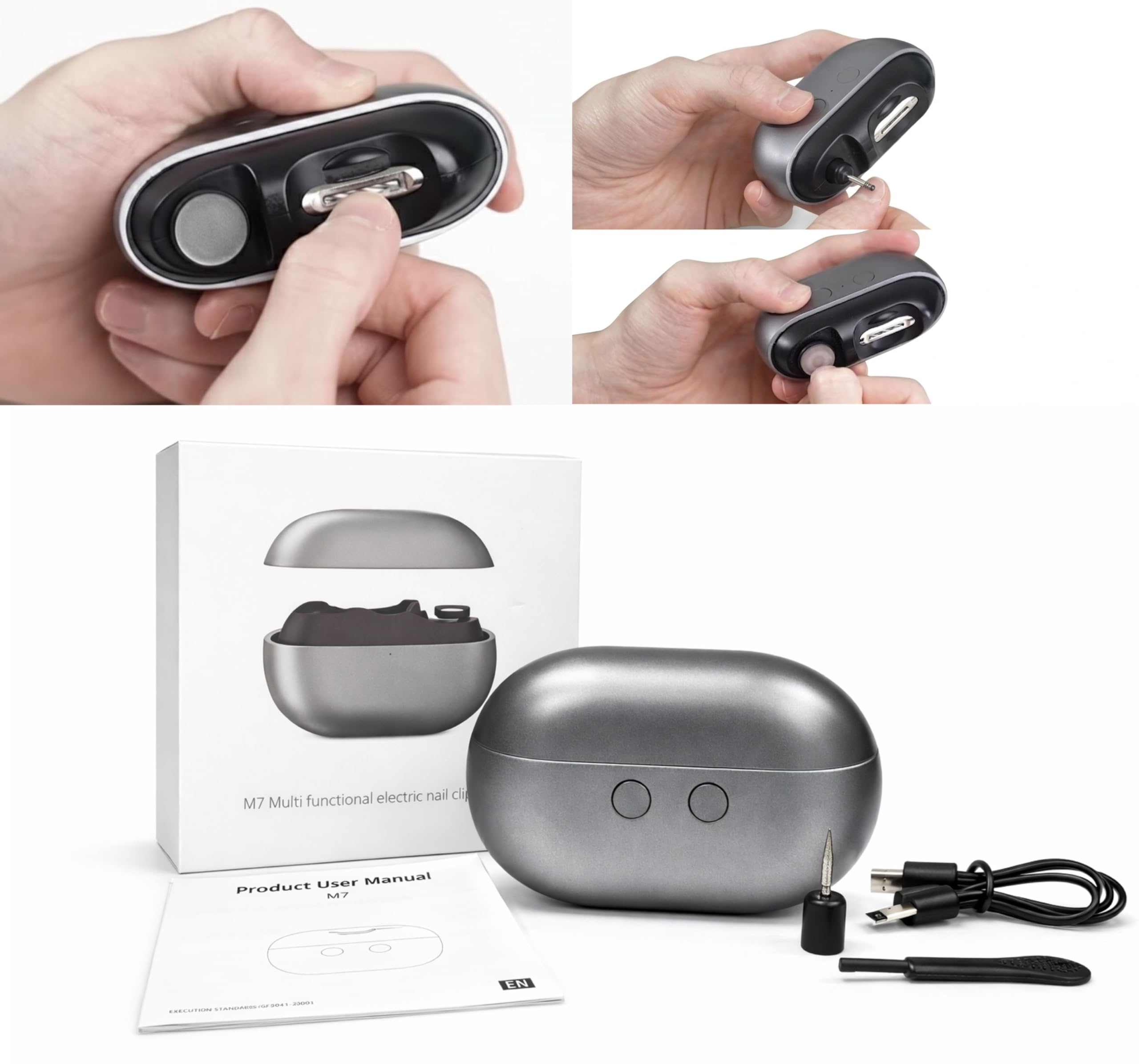 Electric Nail Trimmer for Seniors – Automatic Nail Grinder for Fingernails & Regular Toenails, USB Rechargeable, Quiet, Built-in Nail Collector, Safe for Adults