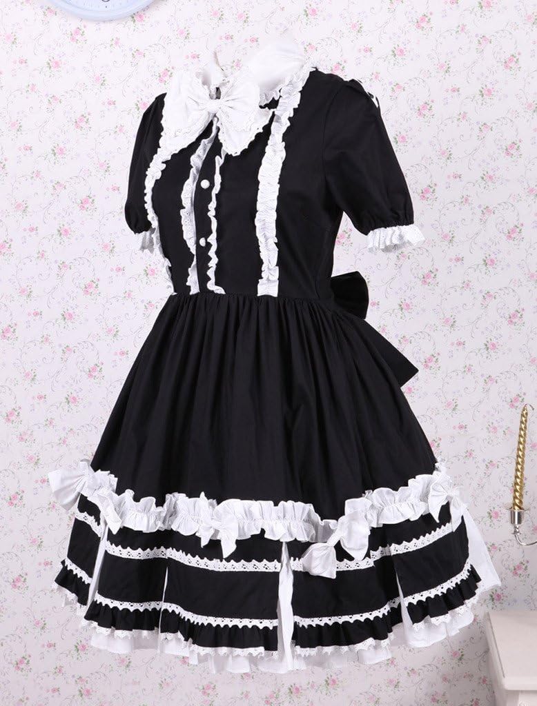 Hugme Cotton Black Short Sleeves Classic Lolita Dress