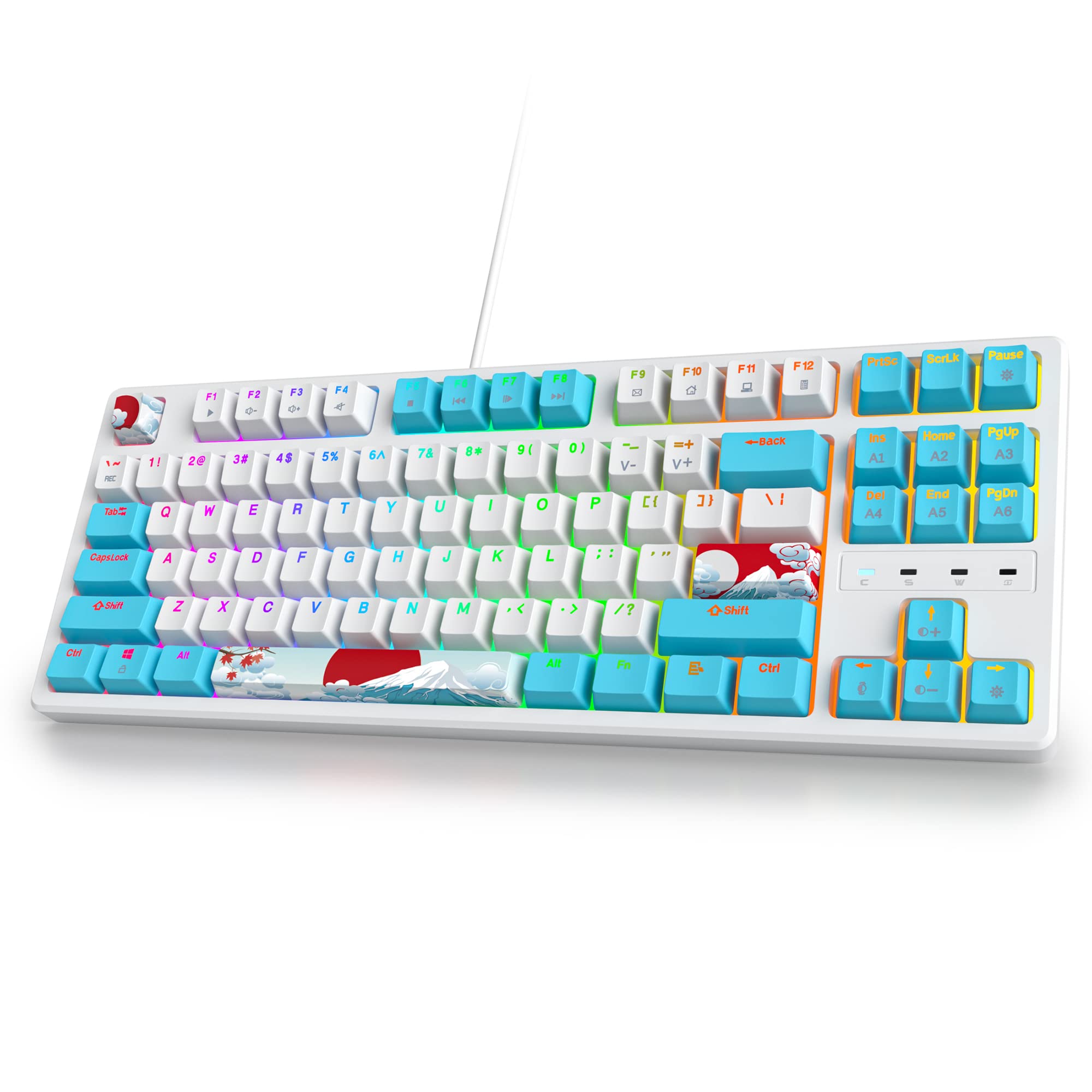 TKL klawiatura gamingowa 80 procent, klawiatura mechaniczna RGB American QWERTY, 87 klawiszy, przewodowa klawiatura podświetlenie z liniowym czerwonym przełącznikiem dla graczy PC 87 Sea