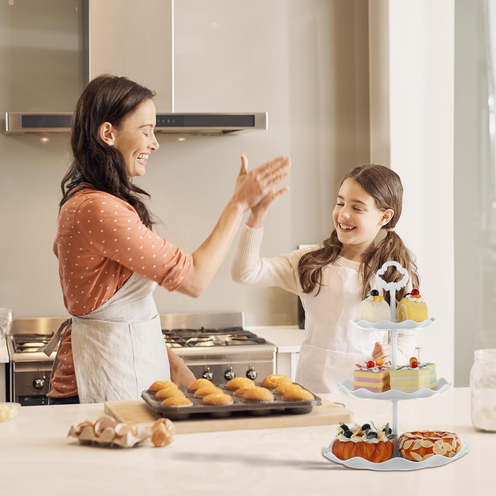 Paquete de 6 soportes para tartas, soporte para cupcakes de 3 niveles, soporte de plástico para tartas de 33 cm de altura, soportes reutilizables para té de la tarde para boda, cumpleaños