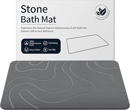 ZIKIBL Stone Bath Mat Diatomaceous Earth Shower Mat Non-Slip Super Absorbent Diatomite Stone Mats for Bathroom Floor Quick-Drying Easy to Clean 24*16 Grey