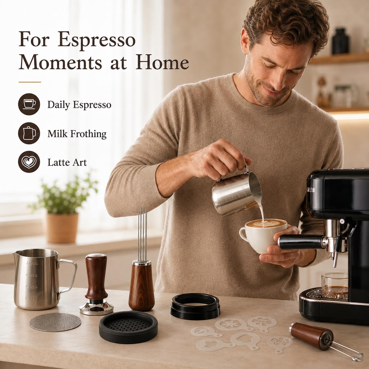 Set Barista 24 Pezzi, pressino per caffe 51 mm, accessori macchina caffe