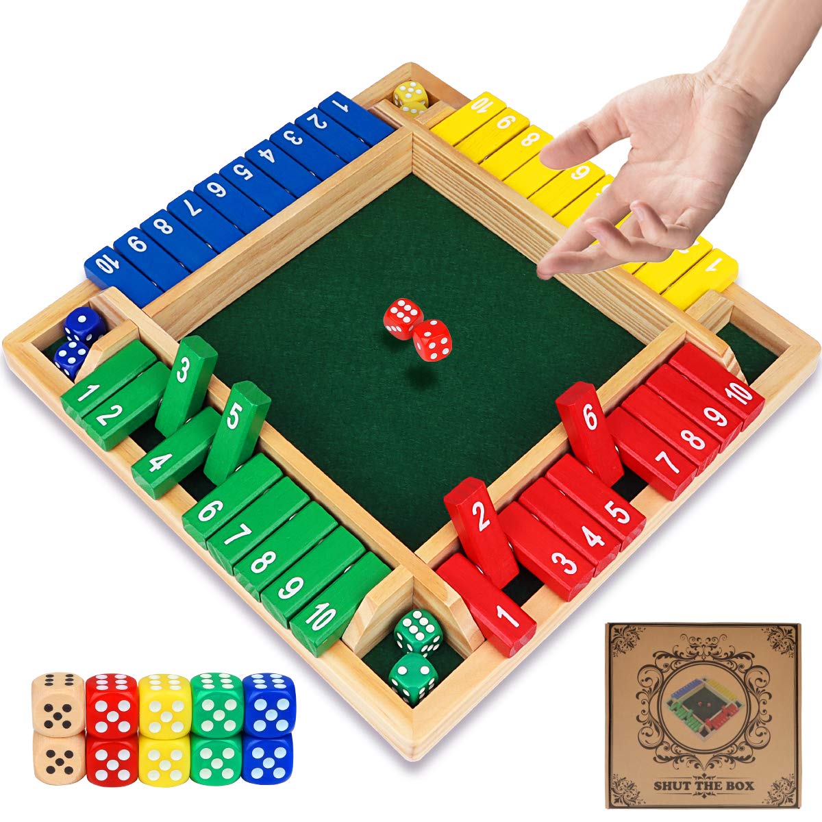 Buy LOVKIZ 12 Inch Shut The Box Dice Game with 10 Dices, 24 Players