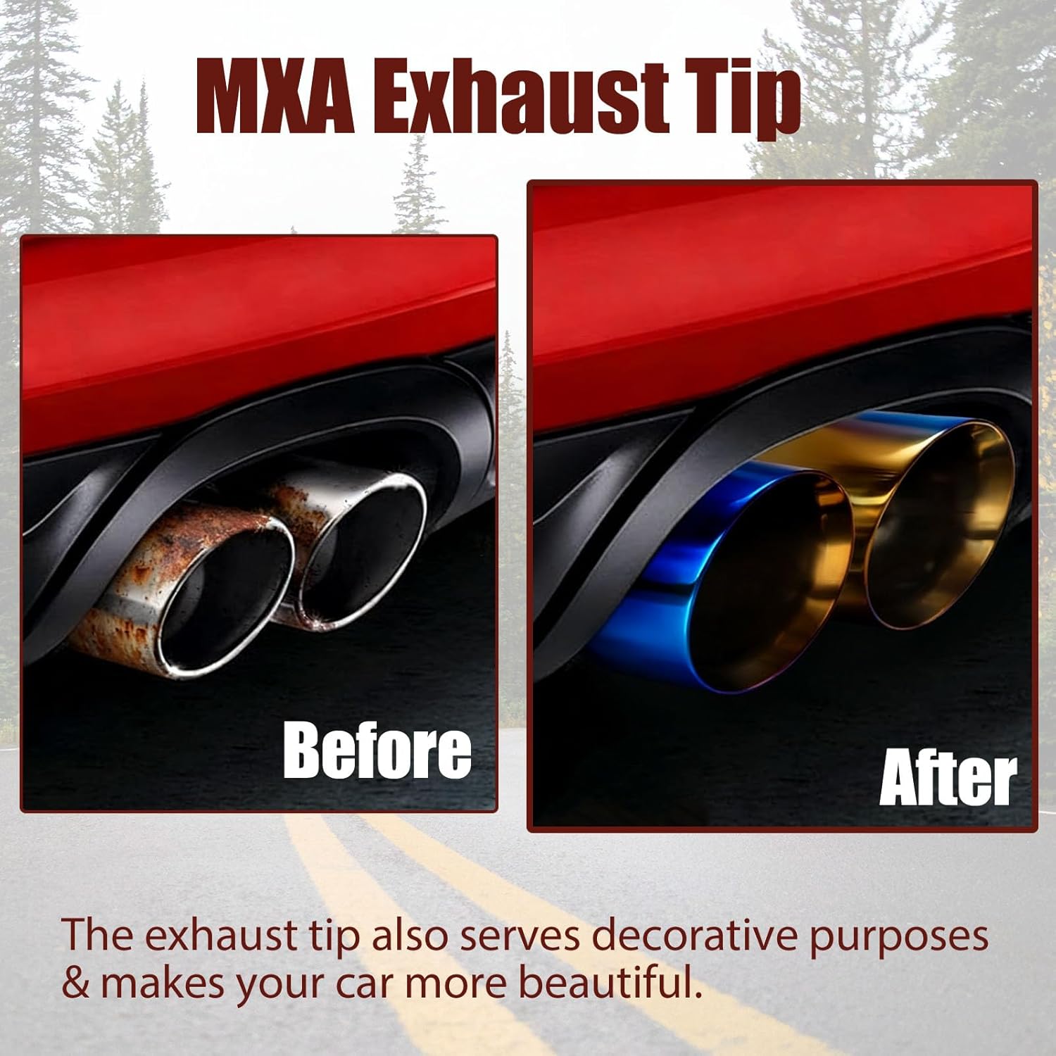 MXA Pack of 2 Dual Exhaust Tips 2.5 inch Inlet 3.5 inch Outlet Tailpipe 2.5" to 3.5" 10.5" Length Blue Burnt 304 Polished Stainless Steel Diesel Exhaust Tip, Single Wall, Rolled Edge(Left and Right)