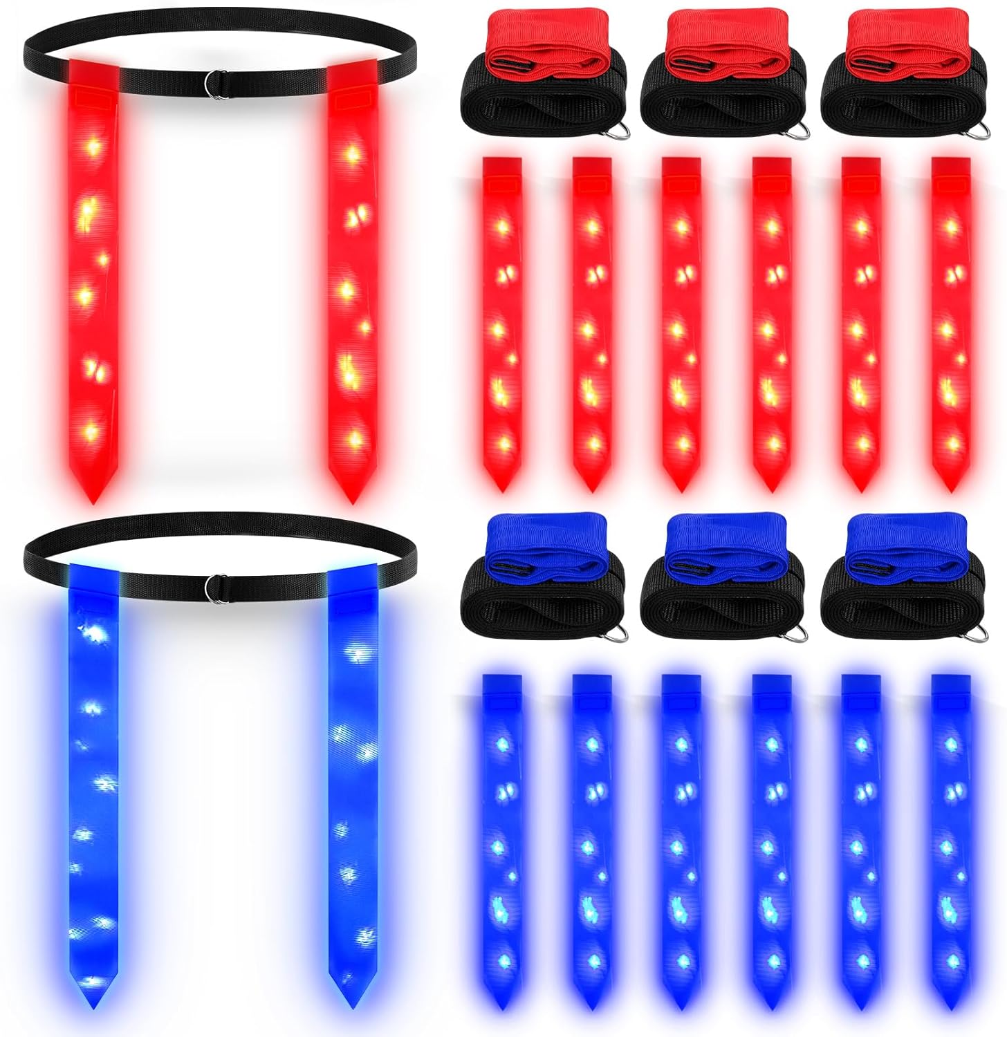 6 Set LED Flag Football Belts Set Glow in The Dark Light up Adjustable Capture Flag Outdoor Beach Games Football Party