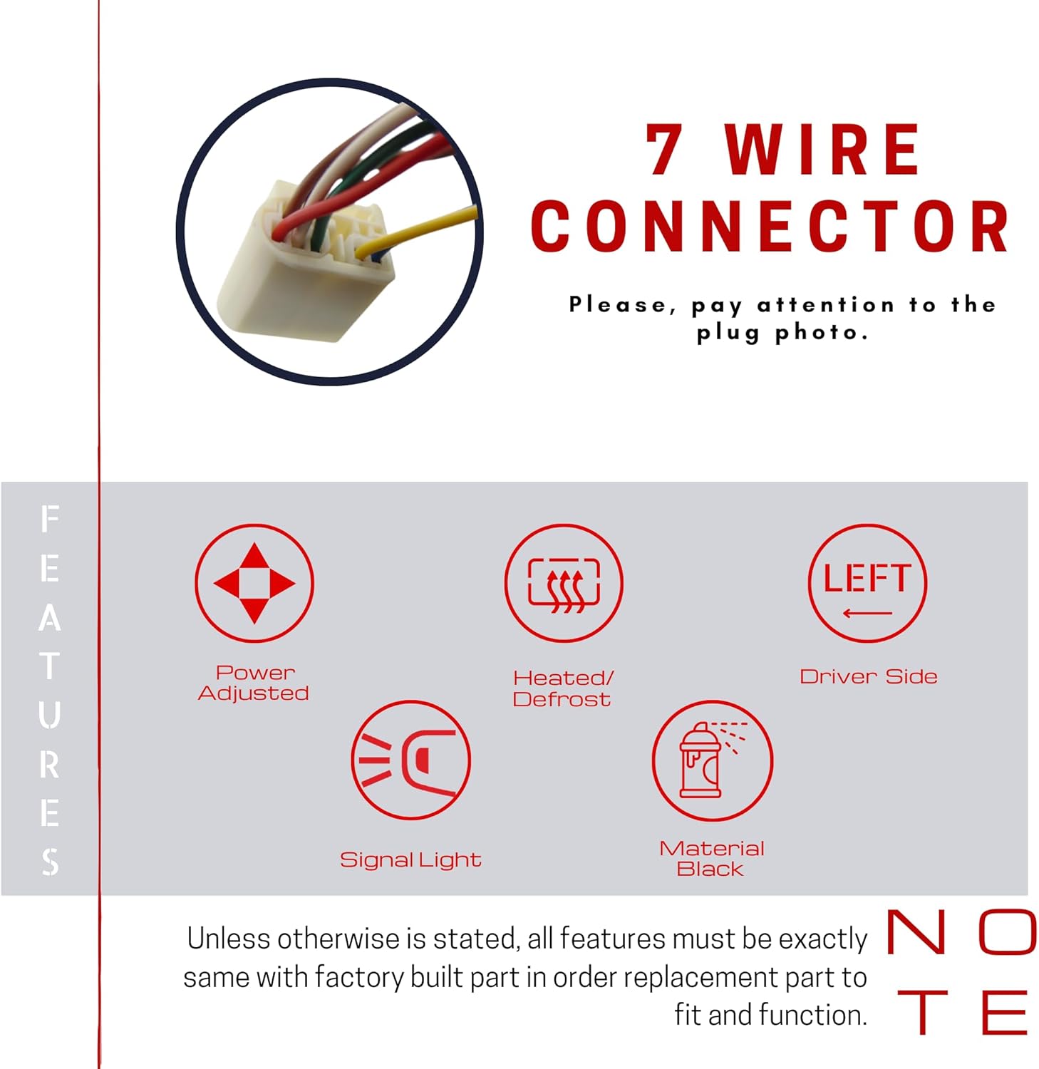 Spieg Driver Side Mirror for 2014-2018 Toyota Corolla Power Adjustment Heated Glass Manual Folding Turn Signal Light Black 7 Pins Left TO1320295