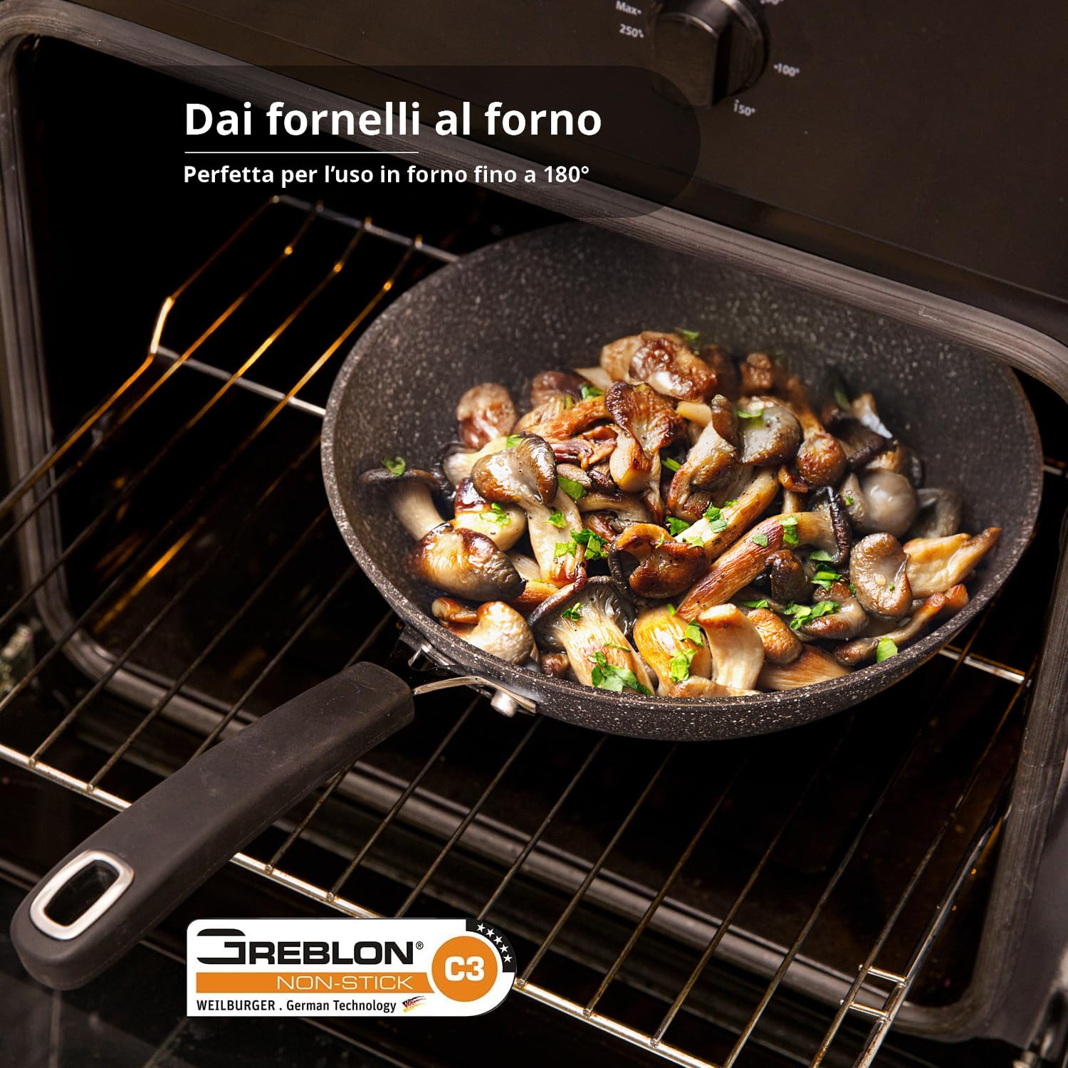 KASANOVA Wok antiaderente 28 cm, Padella per induzione e tutti i piani cottura New Petra Dark