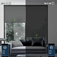 Vista 3 de Yoolax Persiana solar motorizada con control remoto para filtrar la luz, persianas enrollables con visión transparente (60 % opaco negro grisáceo)