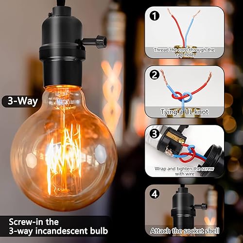 Miniatura 3 de Venforze Reemplazo de enchufe de lámpara de 3 vías, base E26 con certificación UL, perilla giratoria para ajustes de luz baja-media-alta, piezas de