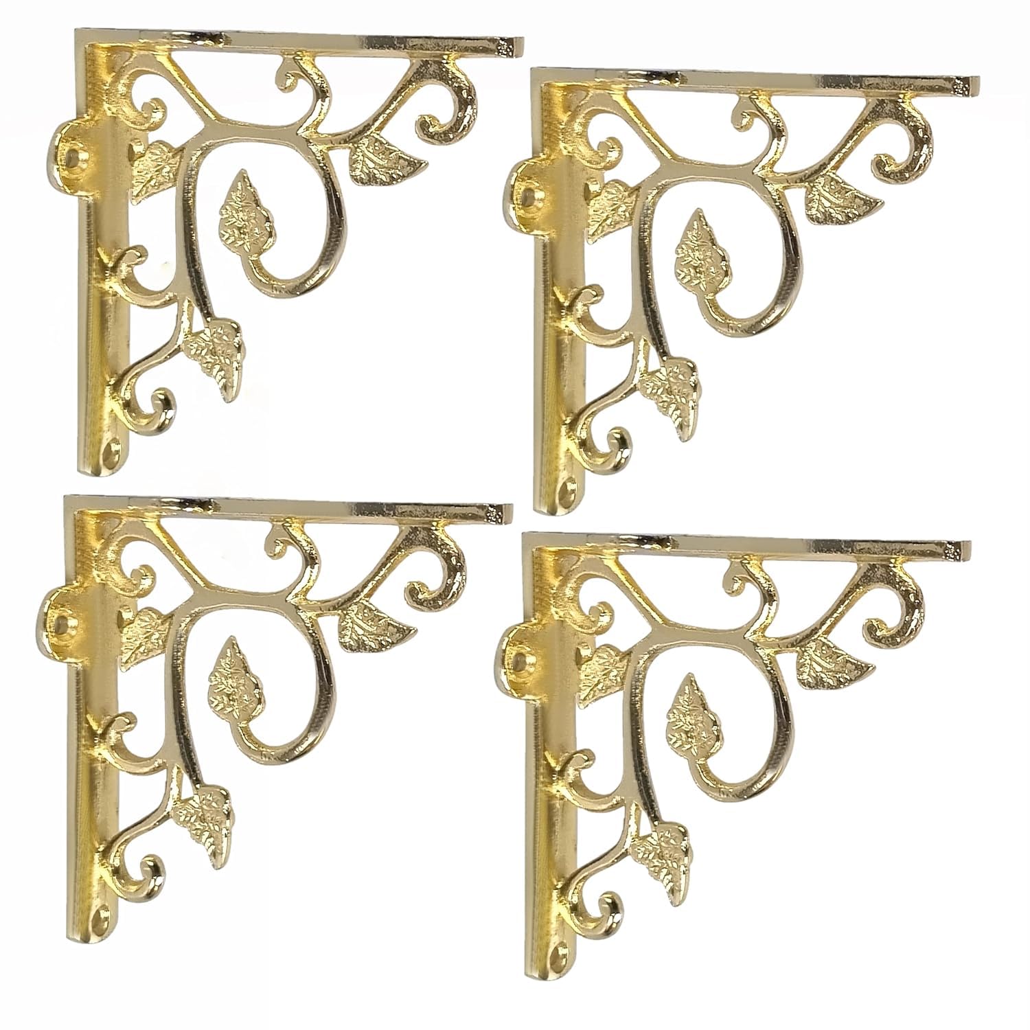 Tree Twig Shelf Support Aluminium Wall Bracket for Metal Handcrafted Shelf Bracket for Floating Shelves L Angle Decorative Corner Brace Joint Wall Mounted Shelf (Gold, Pack of 2 Pair)-image-45