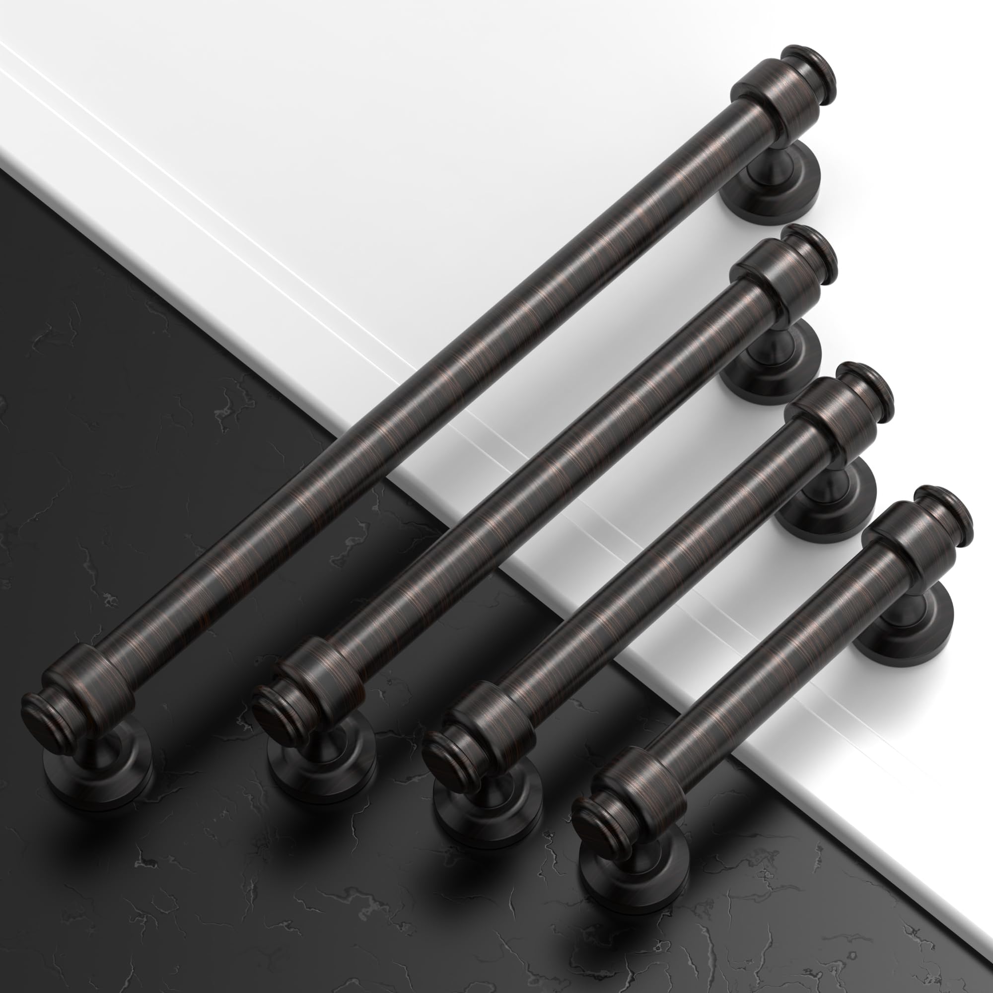 Amerdeco Lot de 10 poignées d'armoire en bronze huilé de 16 cm d'écart entre les trous pour armoire de cuisine, poignées d'armoire pour salle de bain IH0007