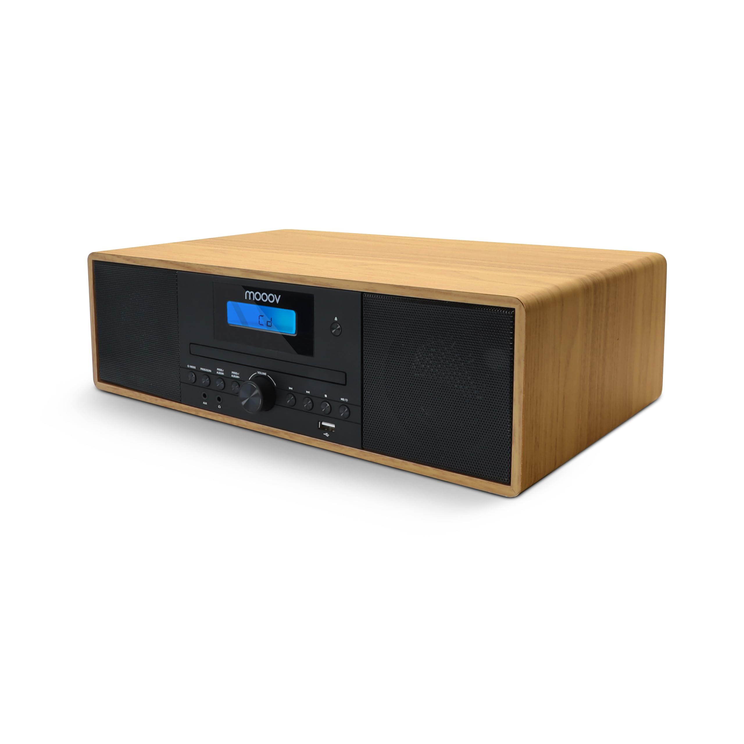 MOOOV Micro-Chaine HiFi Bluetooth sans Fil FM CD USB Télécommande Effet Bois Mini Chaîne Enceinte Vintage