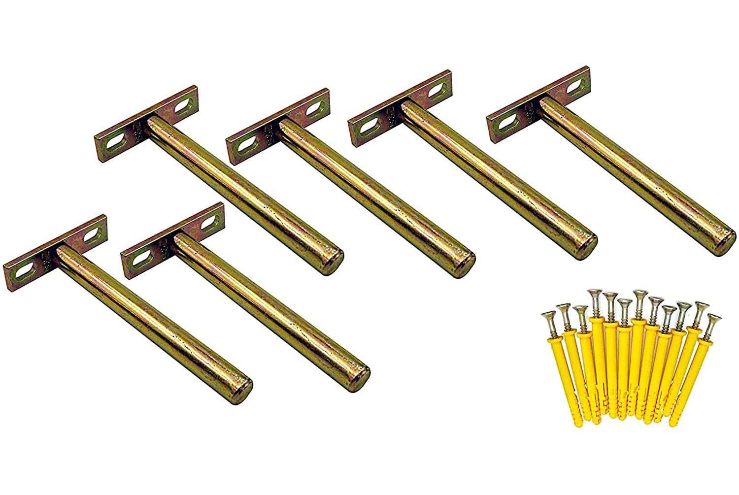 B&Z Heavy Duty Concealed Floating Invisible T-Type Wall Mounted Oak Mantel Timber Scaffold Board Flying Shelf Support Bracket Short Plate (Pack) (6, 65mm)