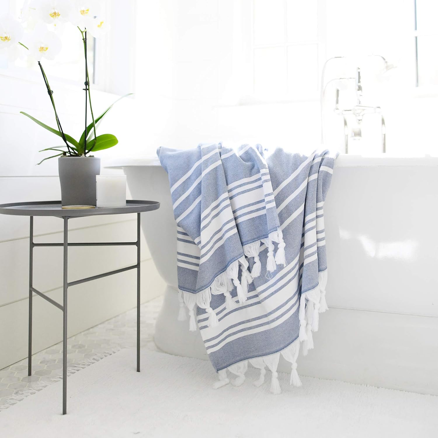 Laguna Beach Textile Co. Soft Turkish Fouta Beach Towel - Azul Blue, 400 GSM