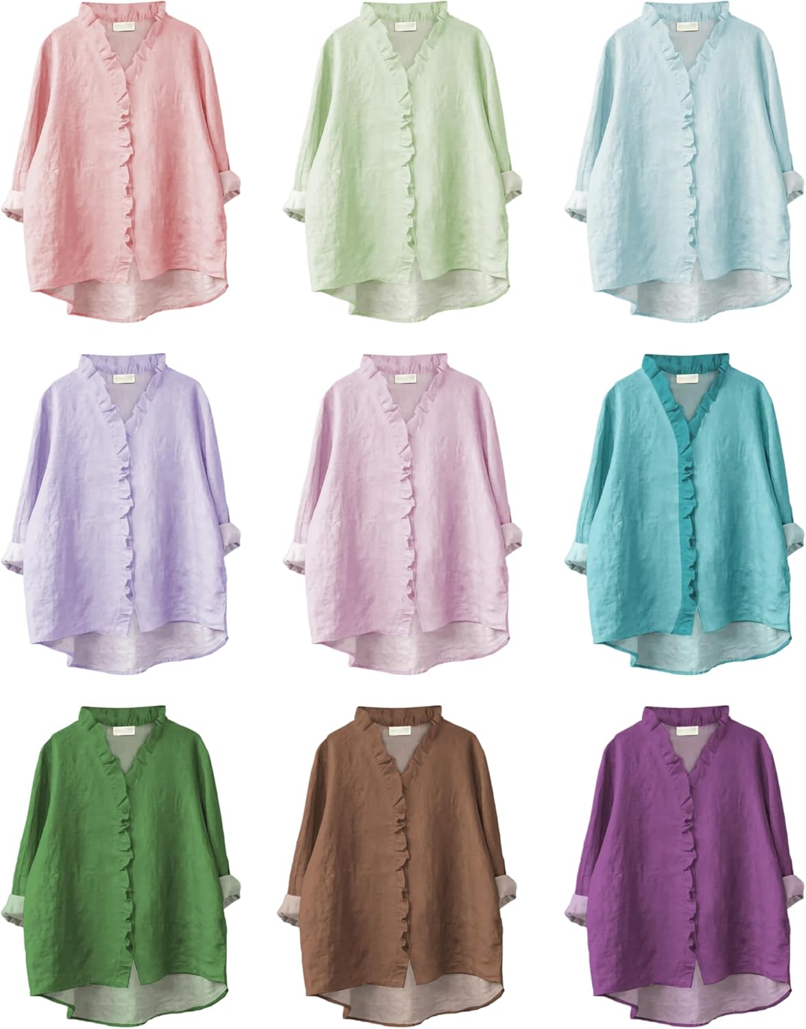 MARSVOVO Trendy Blouses for Women Dressy Casual Button Up Ruffle 3/4 Sleeve Flowy Blouse Summer Tops - Image 4