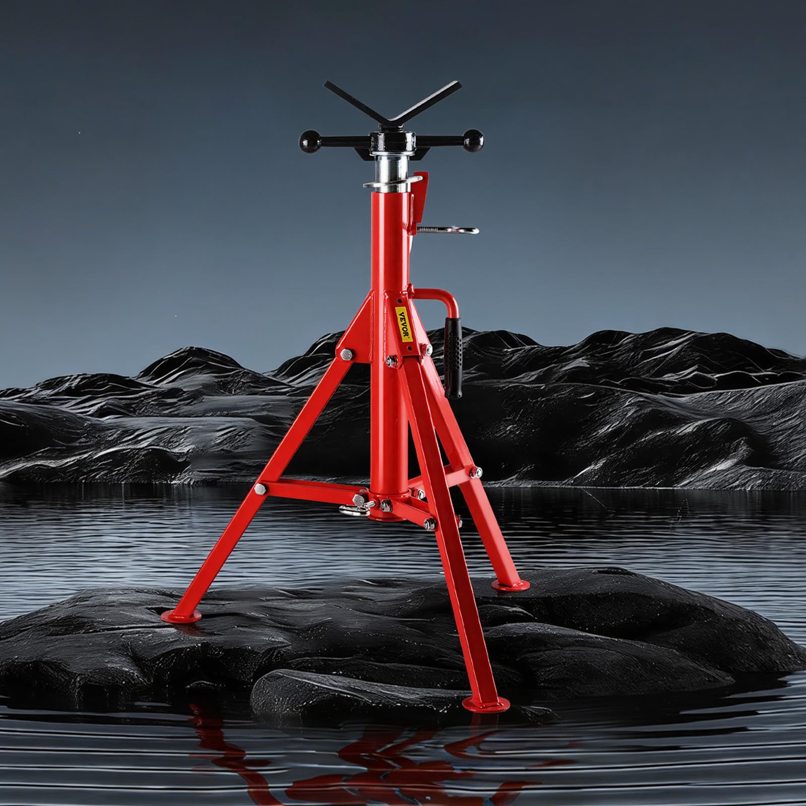 VEVOR Soporte para Tubos con Cabezal en V 1/8"-12" Altura Ajustable 28"-52" Soporte para Tubos Capacidad de Carga de 1134 kg Soportes de Tubo Plegable Portátil Carcasa de Acero al Carbono