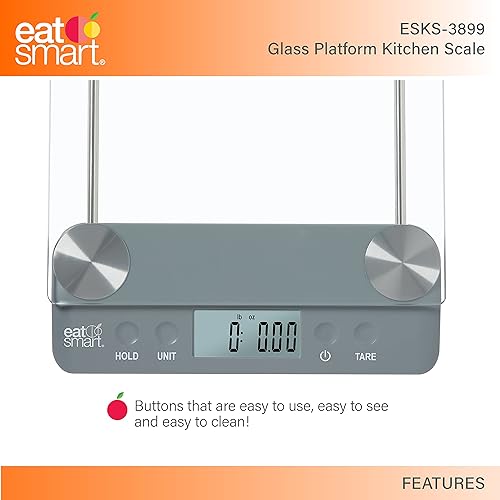 Miniatura 5 de Eat Smart Eat Smart - Báscula de cocina con plataforma de vidrio de 33 libras con tara, color gris